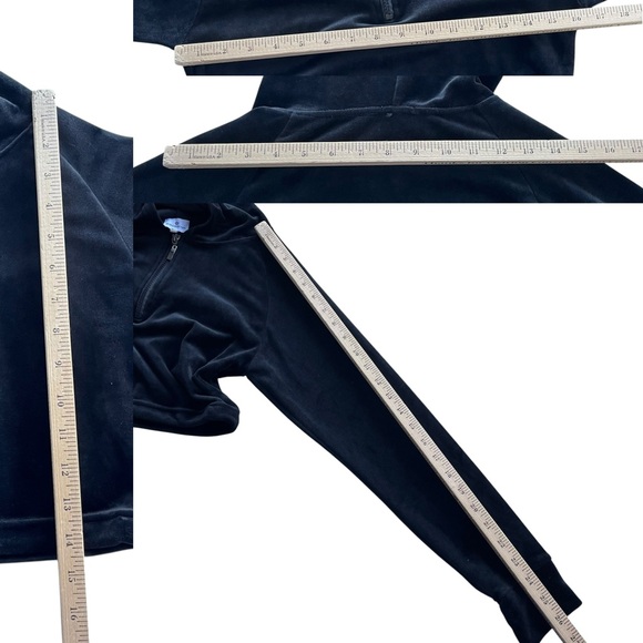 Elite Collection Women’s Med Black Velour Half Zip Drawstring Crop Hoodie 75145E - Picture 3 of 15